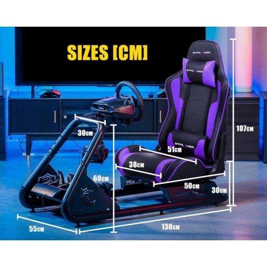 Cockpit de Simulação GTPLAYER com Altifalantes e Suporte Ajustável Roxo