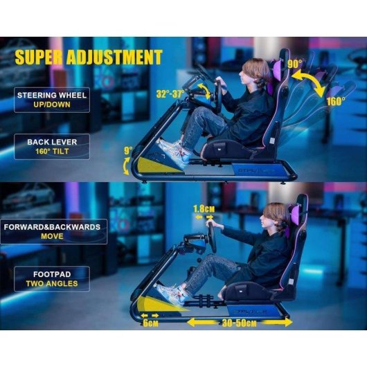 Cockpit de Simulação GTPLAYER com Altifalantes e Suporte Ajustável Roxo
