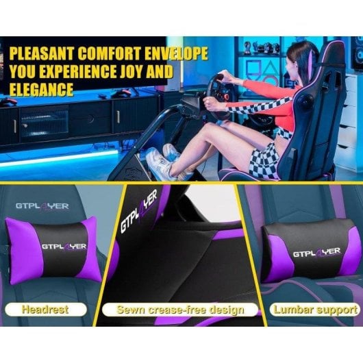 Cockpit de Simulação GTPLAYER com Altifalantes e Suporte Ajustável Roxo
