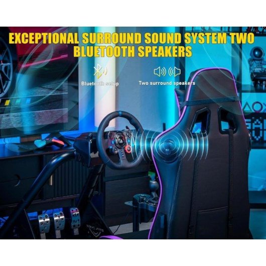 Cockpit de Simulação GTPLAYER com Altifalantes e Suporte Ajustável Roxo