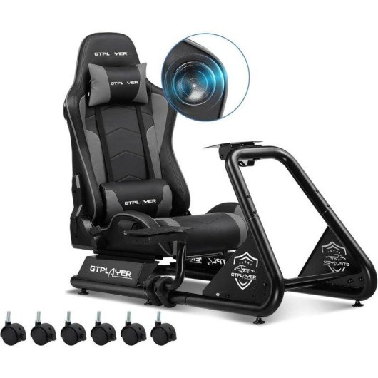 Cockpit de Simulação GTPLAYER com Suporte Ajustável e Altifalantes, Assento em couro sintético