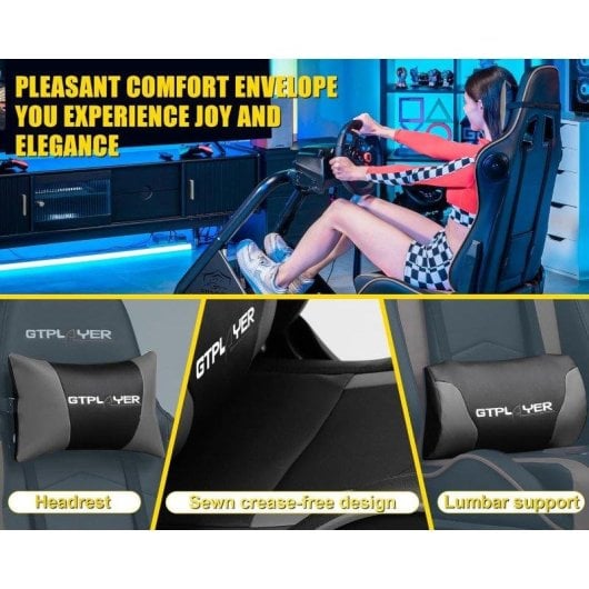 Cockpit de Simulação GTPLAYER com Suporte Ajustável e Altifalantes, Assento em couro sintético