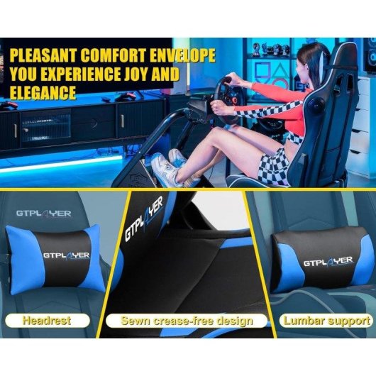 Gtplayer Sim Racing Cockpit com Altavoces e Suporte Volante e Pedais - Azul