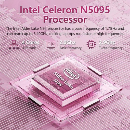 Ordinateur portable Rolipo T152a 15,6" Intel N95 16 Go Windows 11 Pro, Graphiques UHD, Clavier rétroéclairé, Rose, 512 Go SSD