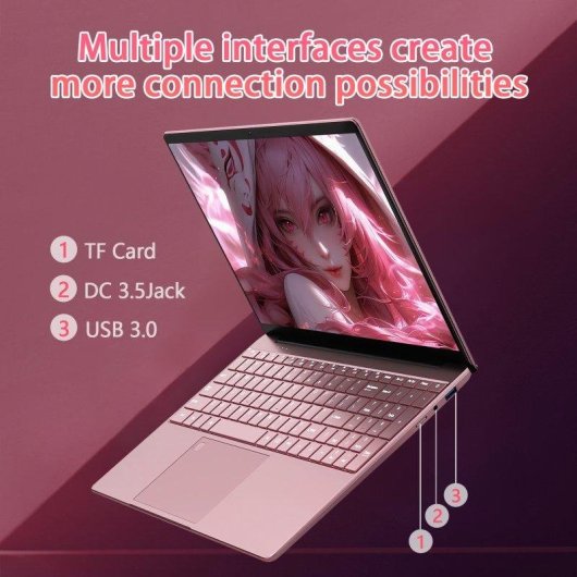 Ordinateur portable Rolipo T152a 15,6" Intel N95 16 Go Windows 11 Pro, Graphiques UHD, Clavier rétroéclairé, Rose, 512 Go SSD