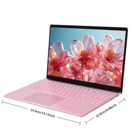 Ordinateur portable Rolipo T152a 15,6" Intel N95 16 Go Windows 11 Pro, Graphiques UHD, Clavier rétroéclairé, Rose, 512 Go SSD