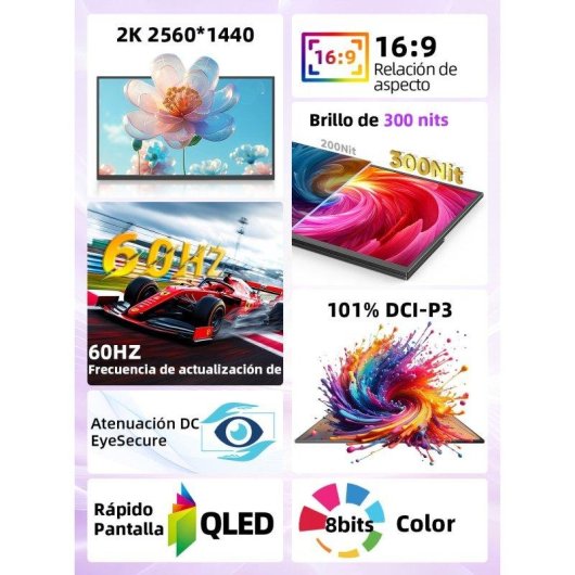 Monitor PC Uperfect 22" QHD 2K 60Hz QLED 137% sRGB 101% DCI-P3 VESA Pieghevole
