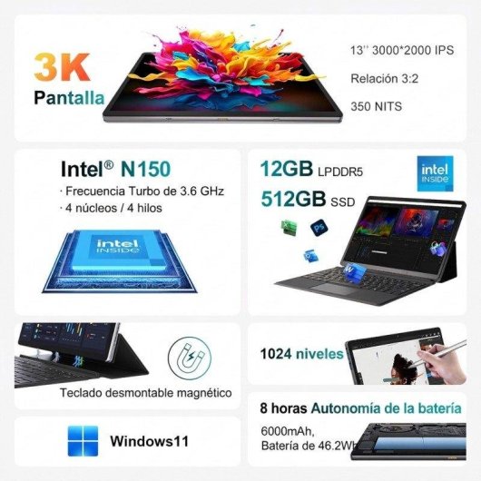 Portátil Ninkear S13 Neo 13" Intel N150 12GB 512GB SSD Windows 11