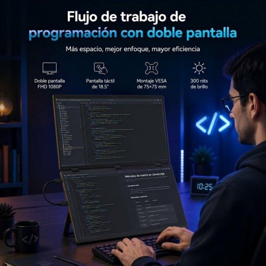 Écran PC Uperfect Double Portable 18,5" Full HD 100Hz IPS Tactile VESA HDMI Type-C