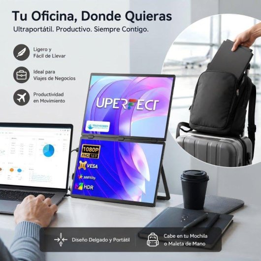 Écran PC Uperfect Double Portable 18,5" Full HD 100Hz IPS Tactile VESA HDMI Type-C