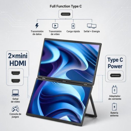 Écran PC Uperfect Double Portable 18,5" Full HD 100Hz IPS Tactile VESA HDMI Type-C