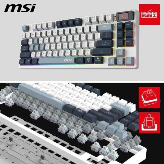 Clavier MSI Forge GK600 TKL Wireless AZERTY Cherry MX Red RGB Bluetooth Hot-swap