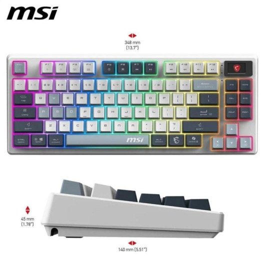 Clavier MSI Forge GK600 TKL Wireless AZERTY Cherry MX Red RGB Bluetooth Hot-swap