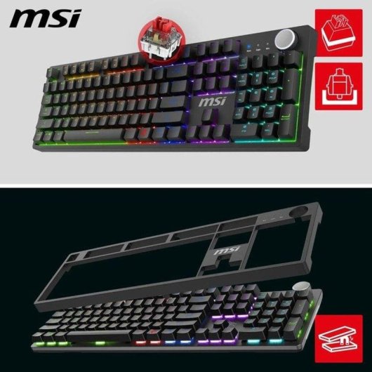 Clavier MSI Forge GK320 mécanique Red RGB Hot-swap Dial volume QWERTY