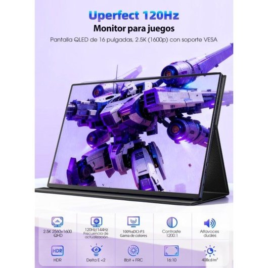 Monitor Uperfect 16" 2.5K QHD 144Hz IPS Quantum Dot Antirreflejo FreeSync VESA Altavoces 4ms