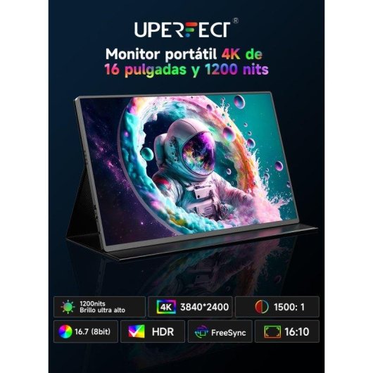 Écran PC Uperfect 16" Ultra HD 4K 60Hz IPS Portable HDR 1200nits USB-C Mini HDMI