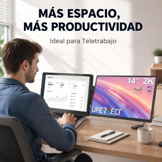 Monitor Uperfect 14" 2K QHD 60Hz IPS Doppelbildschirm Faltbar USB-C Mini HDMI