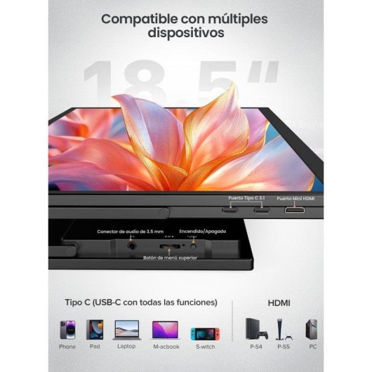 Monitor Uperfect 18,5" FullHD 120Hz IPS Táctil 10 puntos HDR USB-C VESA