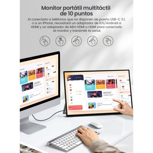 Monitor Uperfect 18,5" FullHD 120Hz IPS Táctil 10 puntos HDR USB-C VESA