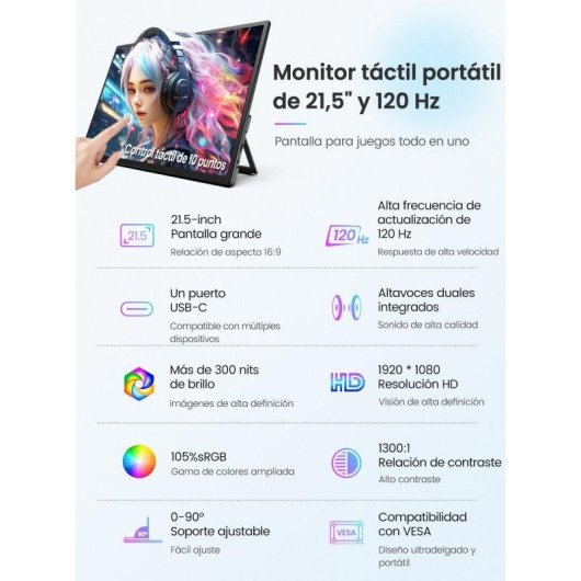 Écran PC Uperfect 21,5" Full HD 120Hz IPS Tactile HDR10 USB-C HDMI