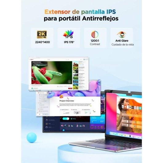 Monitor Uperfect Dual 14" QHD+ 60Hz IPS Duplo Rotativo Portátil USB-C HDMI