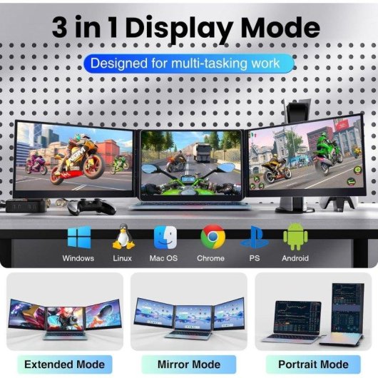 Monitor Siaviala P7 15,6" FullHD IPS Triplo Portátil Ultraligeiro
