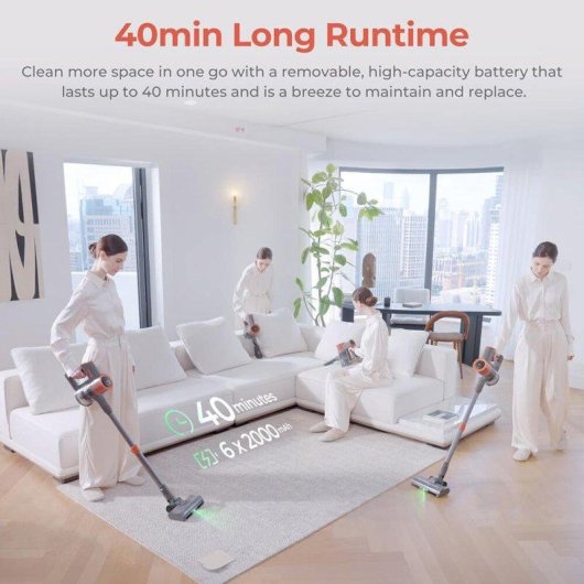 Aspirateur sans Fil JIGOO C200 350W 23KPa 40 min Tube Télescopique LED Gris