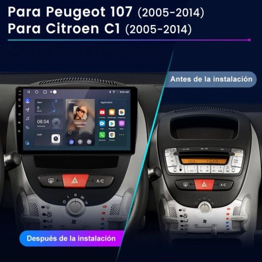 Autoradio JUNSUN Android 15 CarPlay Android Auto 4G GPS 10" Toyota Aygo/Citroen C1/Peugeot 107 2005-2014