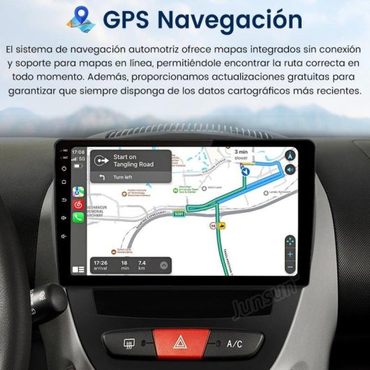 Autoradio JUNSUN Android 15 CarPlay Android Auto 4G GPS 10" Toyota Aygo/Citroen C1/Peugeot 107 2005-2014