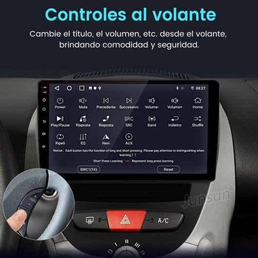 Autoradio JUNSUN Android 15 CarPlay Android Auto 4G GPS 10" Toyota Aygo/Citroen C1/Peugeot 107 2005-2014