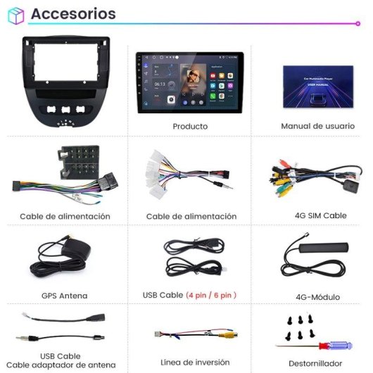 Autoradio JUNSUN Android 15 CarPlay Android Auto 4G GPS 10" Toyota Aygo/Citroen C1/Peugeot 107 2005-2014