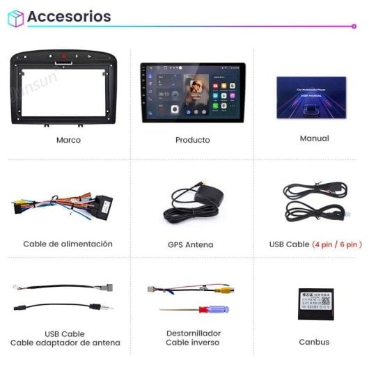 Autoradio JUNSUN Peugeot 308 SW/408 Android 15 CarPlay 9 pouces