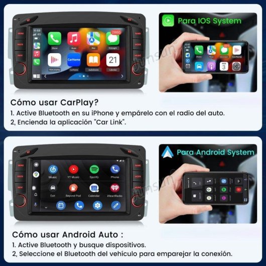 Autorádio JUNSUN 7'' Android 15 CarPlay GPS WiFi Mercedes CLK W209