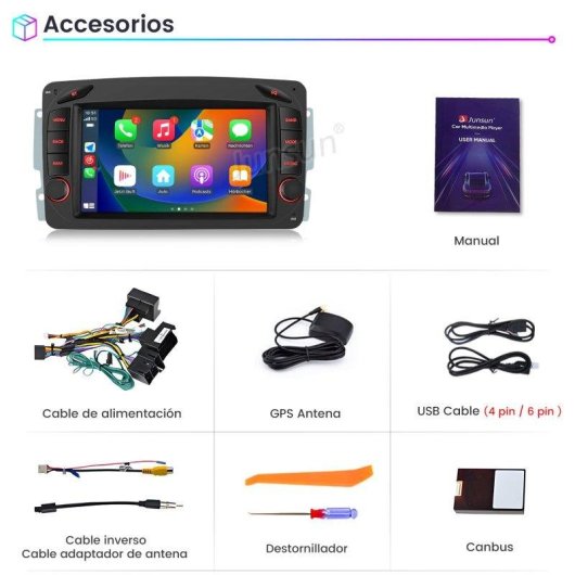 Autorádio JUNSUN 7'' Android 15 CarPlay GPS WiFi Mercedes CLK W209