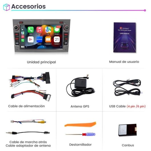 Autoradio JUNSUN 7'' Android 15 CarPlay GPS Opel Grigio 2+64Go