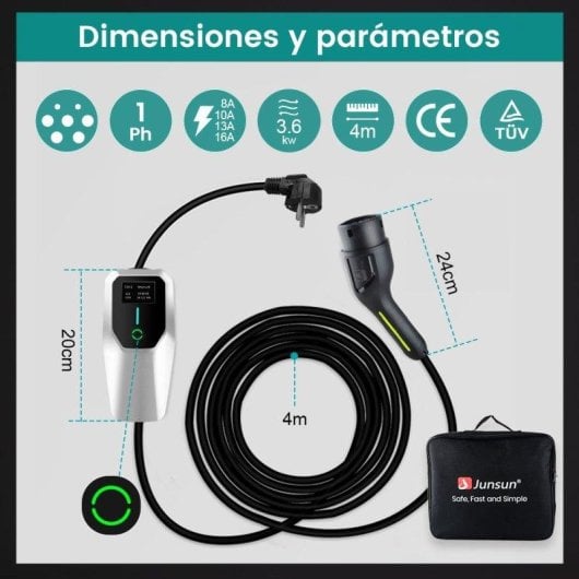 Chargeur EV portable JUNSUN Type 2 3,5 kW 16A