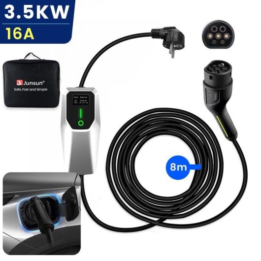 Chargeur Type 2 JUNSUN 3,5 kW 16 A 8 m IP67