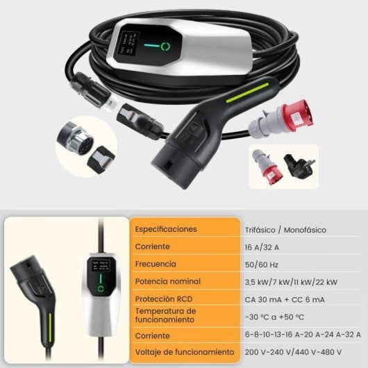 Chargeur EV Portatif JUNSUN Type 2 22 kW 32 A