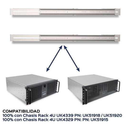 Guías Rack UNYKAch RG4339 Telescópicas 4U Compatibles Chasis 19"
