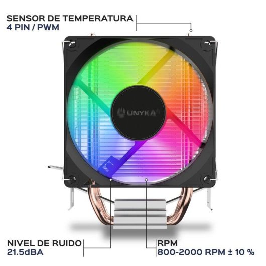 Refrigeração Ar UNYKAch Socket Intel LGA 1851 AMD AM5 92x123x65mm UNYCool H21 ARGB