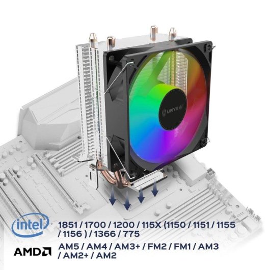 Refrigeração Ar UNYKAch Socket Intel LGA 1851 AMD AM5 92x123x65mm UNYCool H21 ARGB