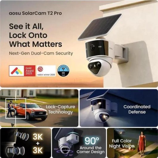 Videocamere di sorveglianza AOSU C9P21 T2 Pro 3K Esterna Audio Bidirezionale Pannello Solare