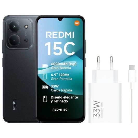 Xiaomi REDMI 15C 4G 4GB 128GB 6.9" Negro Incluye Cargador 33W