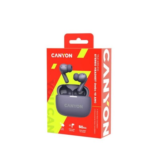 Auriculares Canyon OnGo 10 Bluetooth 5.3 sans fil avec réduction active du bruit violet