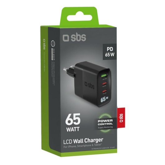 Chargeur USB-C SBS 65W LCD 3 ports