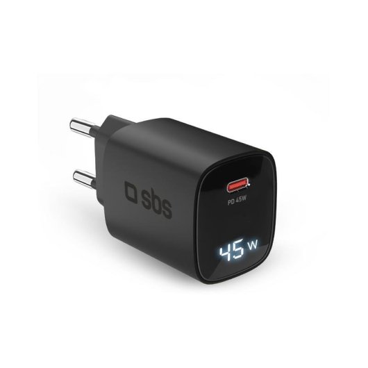 Cargador SBS TETRGANLCD1C45K USB-C 45W Power Delivery con pantalla LCD
