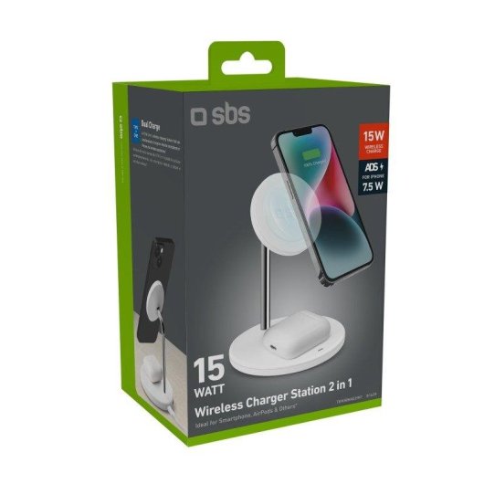 Chargeur sans fil SBS MagSafe 15W 2 appareils Blanc