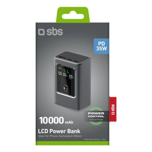 Bateria externa SBS TTBB10000LCDPD35 10000 mAh LCD Cinza