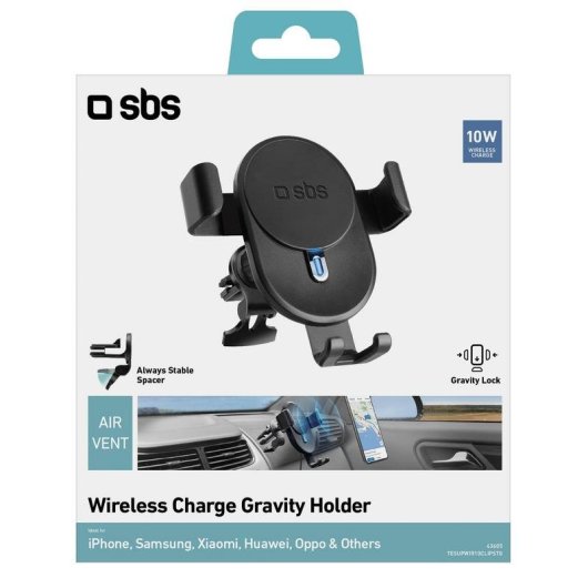 Soporte para móvil SBS TESUPWIR10CLIPSTG carga inalámbrica coche plegable negro