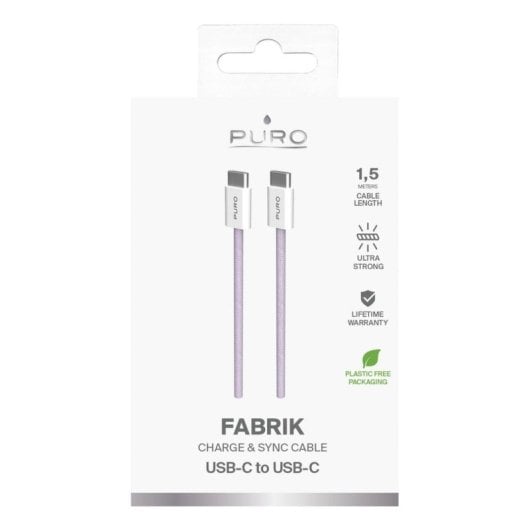 Cable PURO USB-C vers USB-C 1,5 m Charge Rapide 60W Violet et Blanc